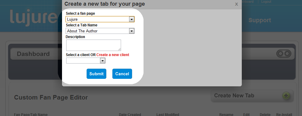Create New Tab, Facebook, Fan Page, Static FBML, IFrames, Lujure